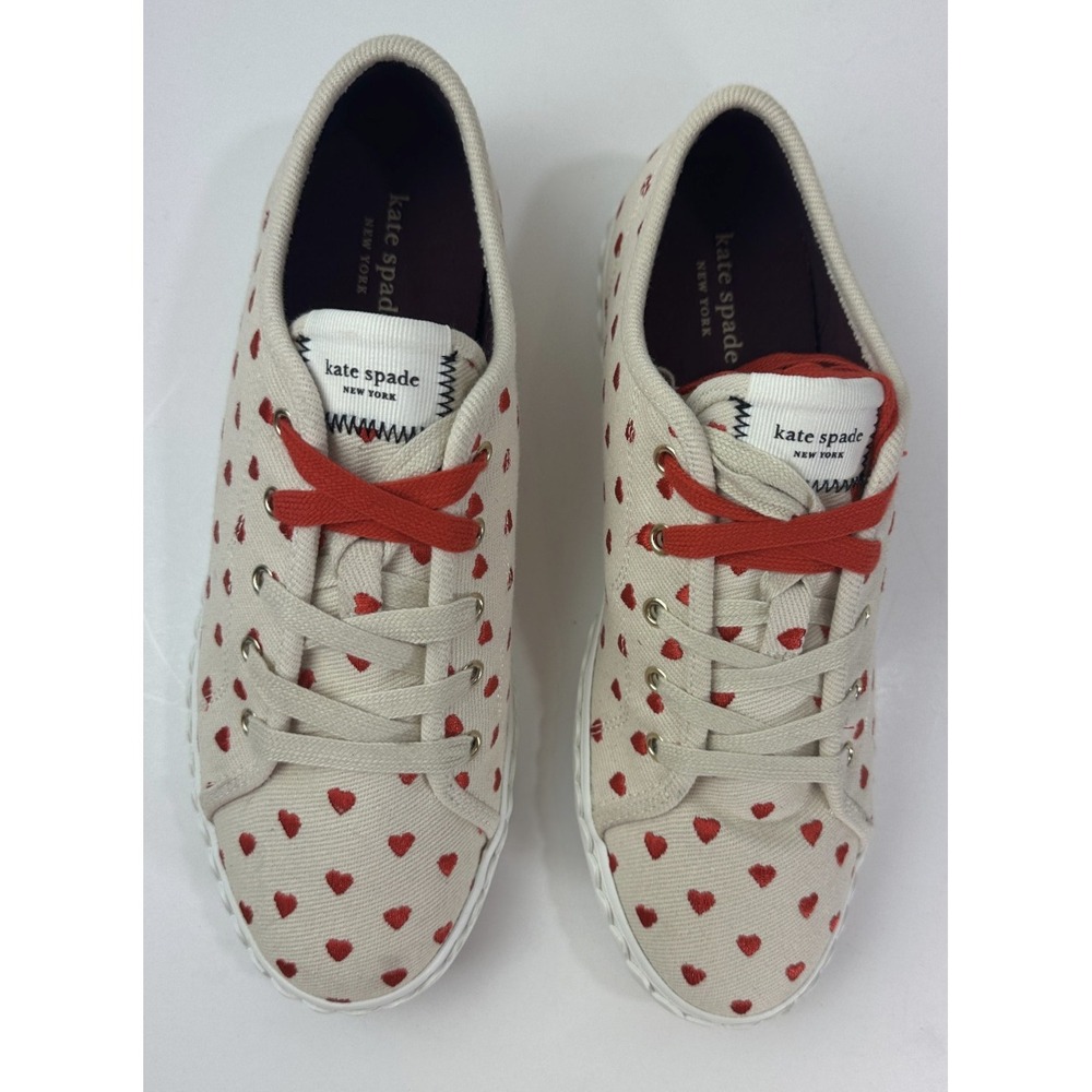 Kate Spade New York Vale Sneakers Red Heart Embroidered Canvas Shoes EUC Size 9 - Picture 4 of 16
